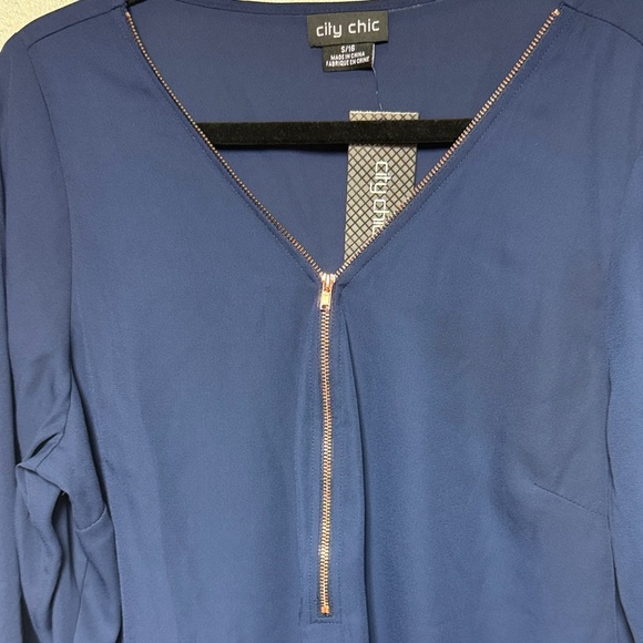 City Chic Deep Blue Blouse with Zipper Detail - Picture 7 of 12